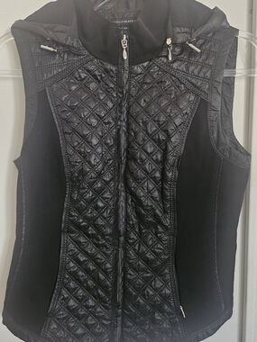 White House Black Market Black Quilted Sleeveless Vest with Silver Zip